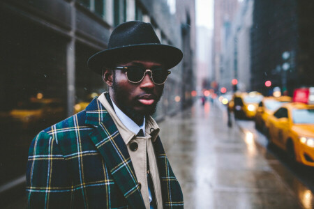 barba, bokeh, Saco, lentes, sombrero, luces, labios, masculino