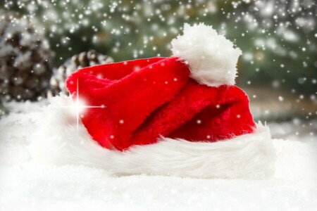 Christmas, decoraton, hat, Merry, New Year, Santa, snow, winter