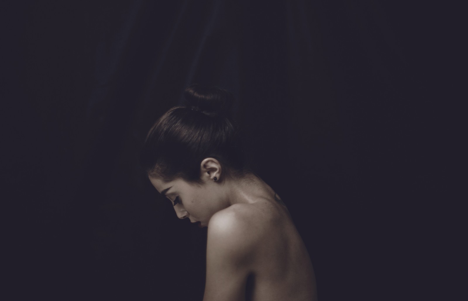 girl, brunette, profile, back