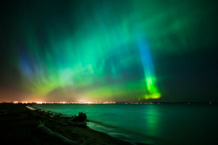 night, Northern Lights, stars, the sky