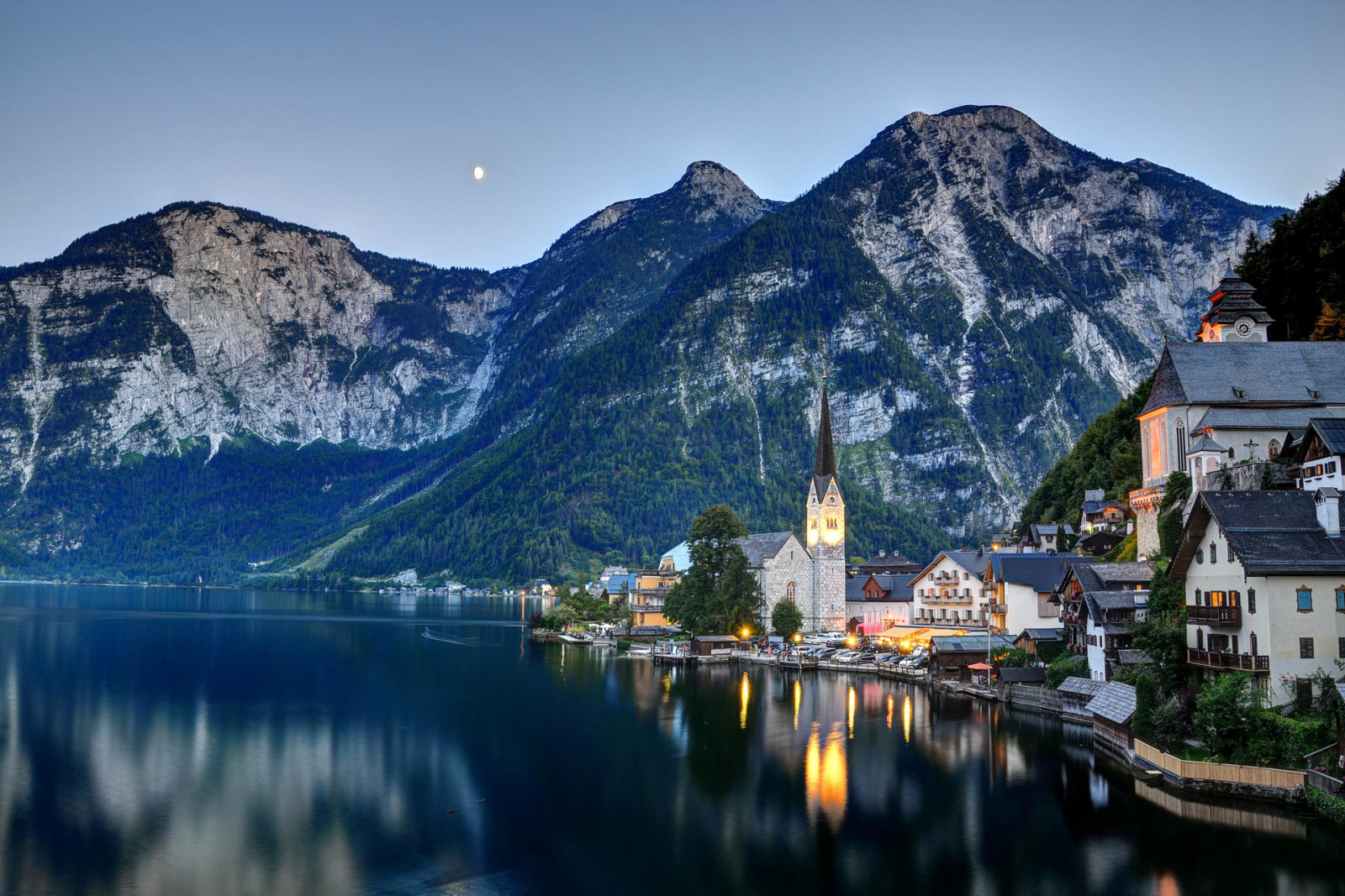 Le ciel, la ville, le soir, Lac, lumières, montagnes, Accueil