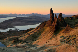 collines, Ile de Skye, Matin, montagnes, gens, photographe, Écosse