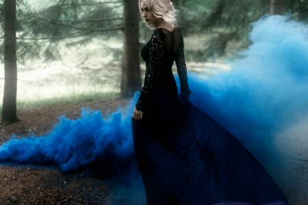 dress, girl, smoke