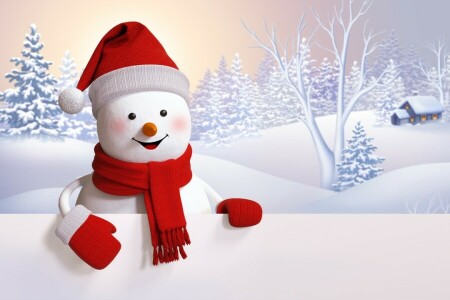 mignonne, content, neige, bonhomme de neige, hiver