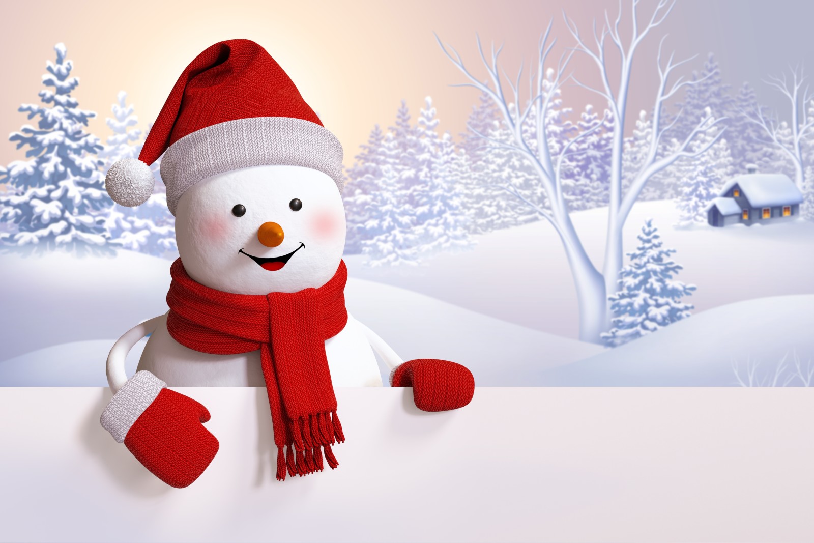 neige, hiver, content, mignonne, bonhomme de neige