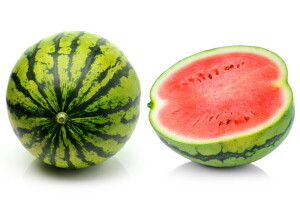 Beere, Hälfte, Wassermelone, weißer Hintergrund