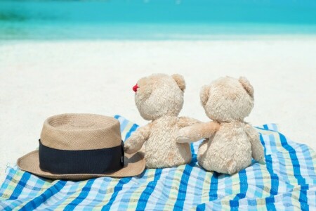 beach, bear, couple, cute, love, pair, romantic, sand