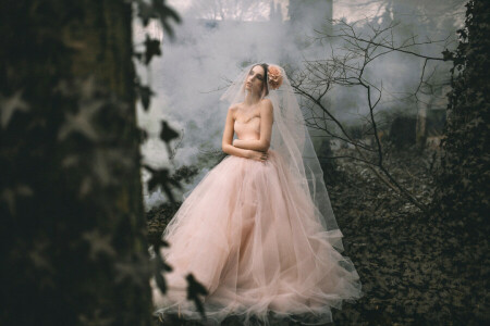 dress, forest, girl, Lauren Hall Worth, Rosie Hardy