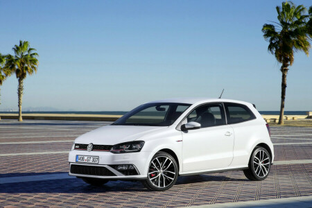 2014, voiture, photo, Polo GTI, Volkswagen, blanc