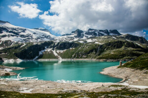 esmeralda, lago, panorama, Montanha, montanhas