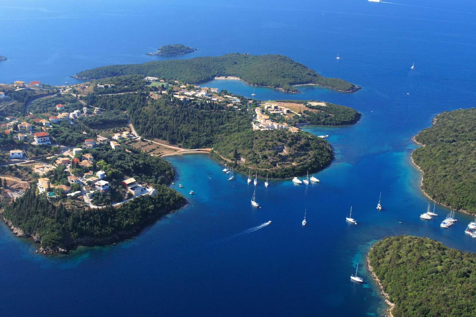 yachts, mare, panorama, costa, Grecia, Isole, Sivota