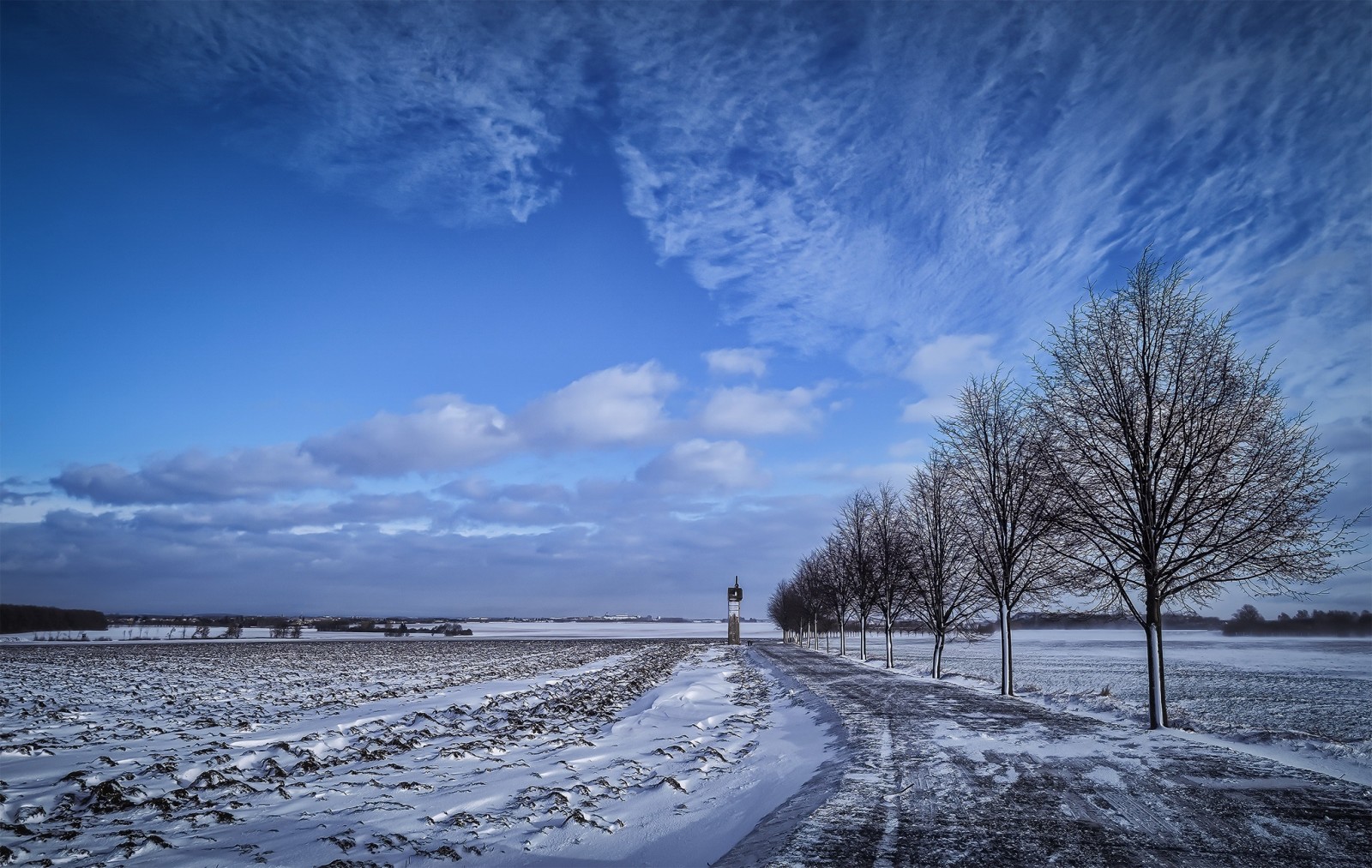 la nature, hiver, route, champ