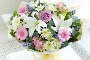 bouquet, Chrysanthème, fleurs, Gerbera, Lis, photo, des roses