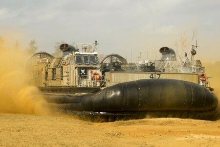 lucht, hovercraft, hoofdkussen, schip, kust