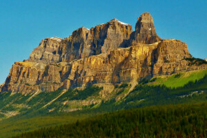 Albert, Kanada, Castle Mountain, nebe, stromy