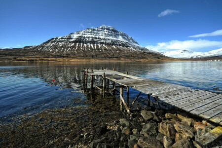 Bridge, lake, landscape, Mountain