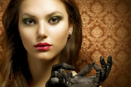 face, gloves, lips, lipstick, look, makeup