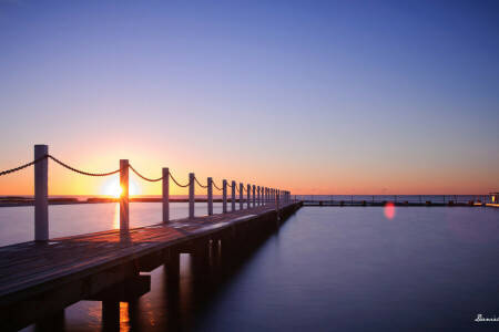 doorboren, zee, zonsondergang, de avond