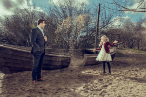 costume, girl, Man, sand, throw