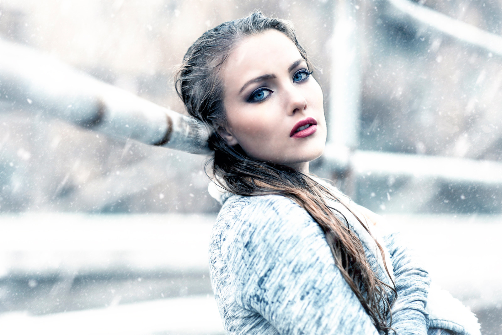 neige, fille, maquillage, Congelé, Alessandro Di Cicco