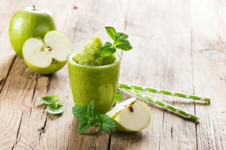 apples, drink, food, glass, juice puree, mint, smoothies