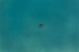 inflatable float, lake, men