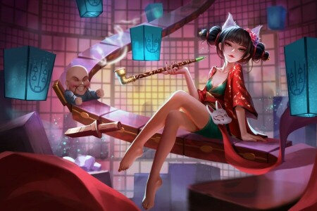 kunst, asiatisk, fantasi, figur, pige, illustration, Nadine Ning, Rygning pipe