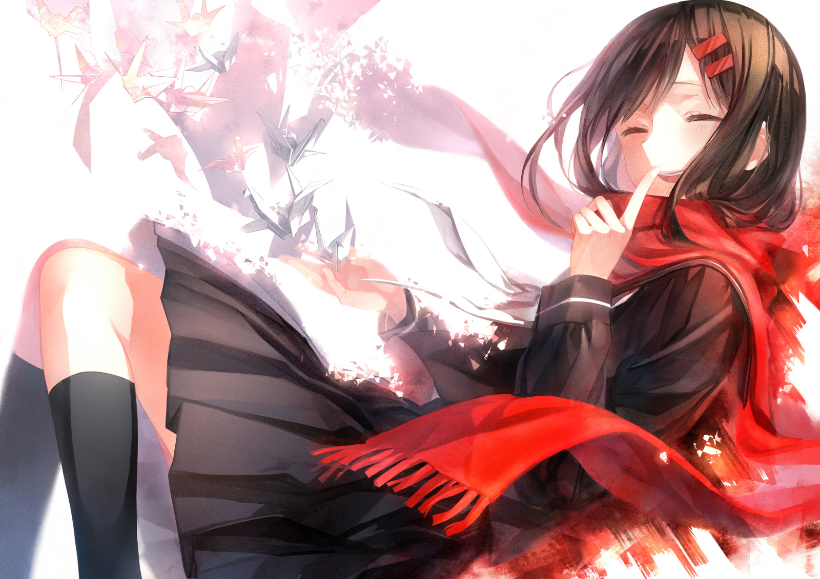 girl, schoolgirl, art, scarf, anime, origami, kagerou project, ayano tateyama