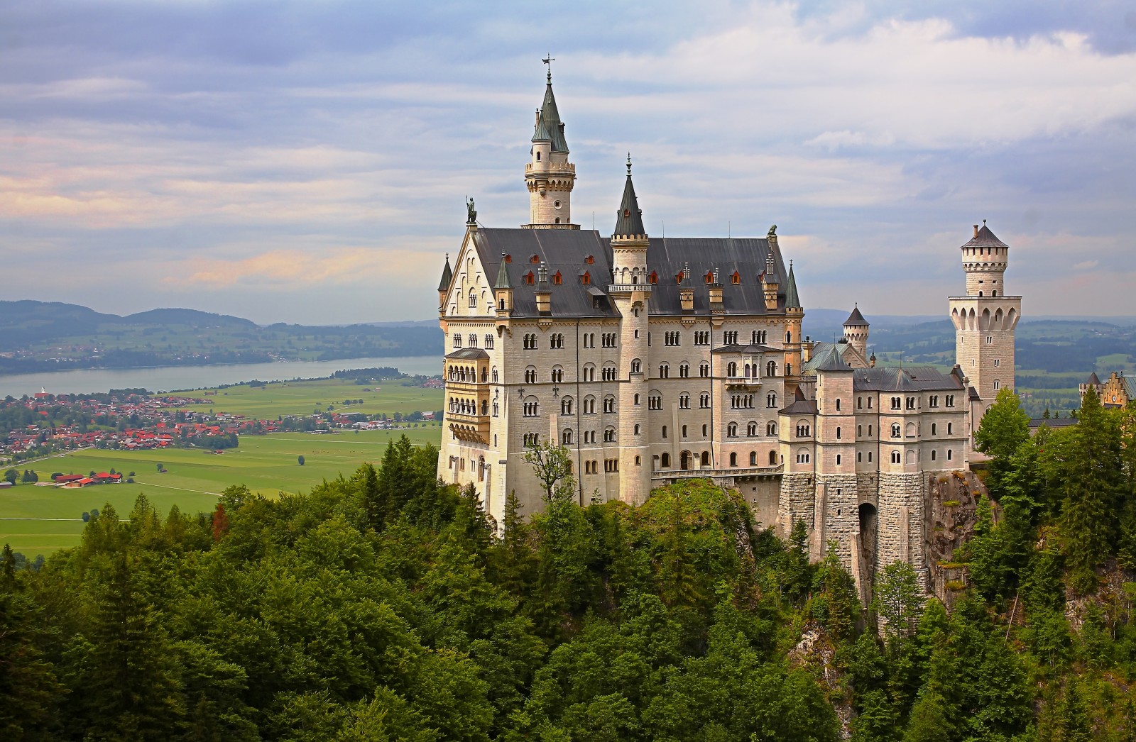 деревья, Германия, Бавария, долина, панорама, замок, Bavaria