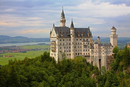 Bavaria, Bayern, castle, Germany, panorama, trees, valley