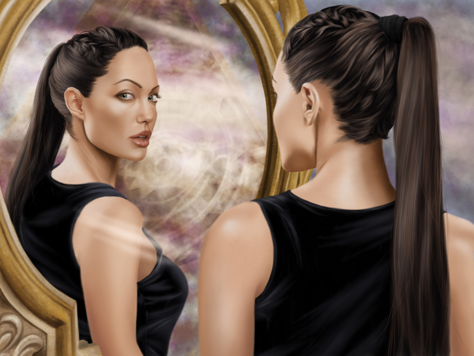 Regardez, visage, fille, art, Pilleur de tombe, Lara Croft, actrice, miroir