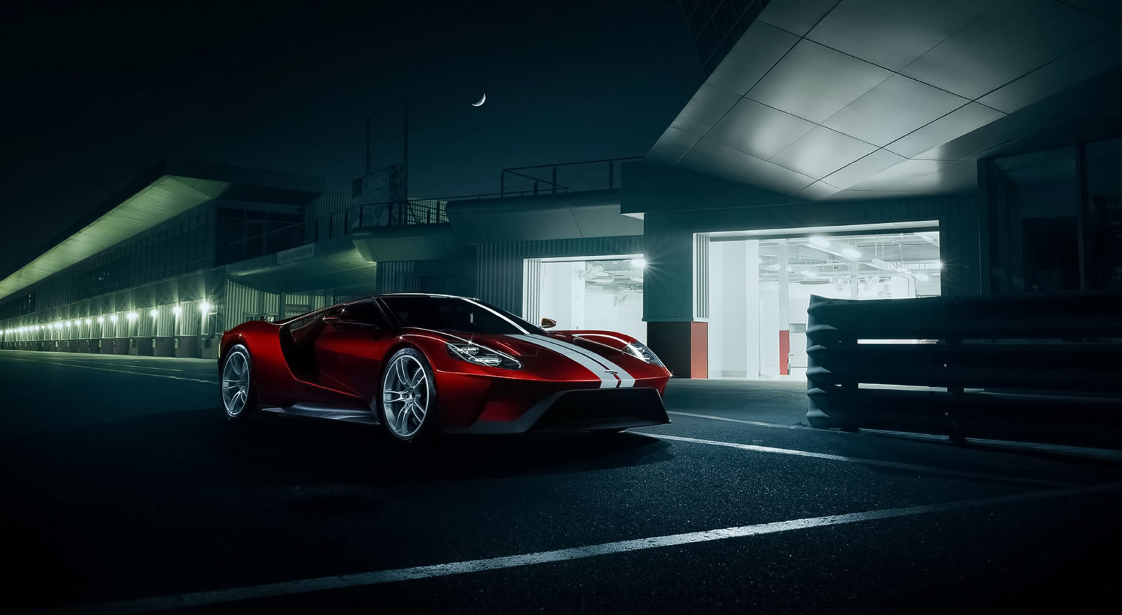 supercar, red, Ford, night, color, track, 2016