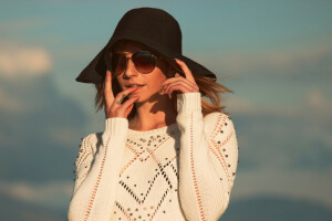 face, girl, glasses, hat, style