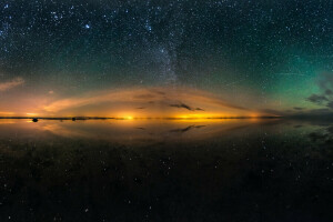 reflexão, estrelas, o céu