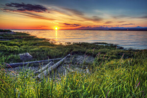 Canada, river, shore, sunset