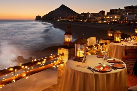 beach, Candlelight, Dinner, restaurant, shore, the evening