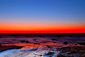 brilho, horizonte, mar, costa, pôr do sol, o céu, Maré