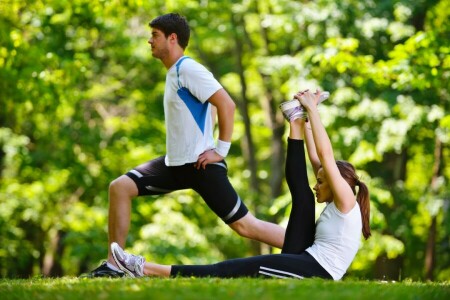 Pareja, alargamiento, naturaleza, al aire libre