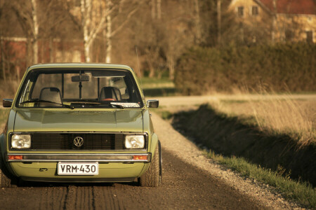 Caddy, field, Front, house, lights, road, shadow, the countryside