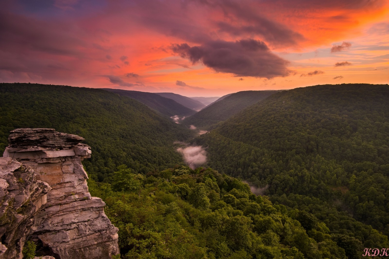 bosque, puesta de sol, paisaje, arboles, nubes, rock