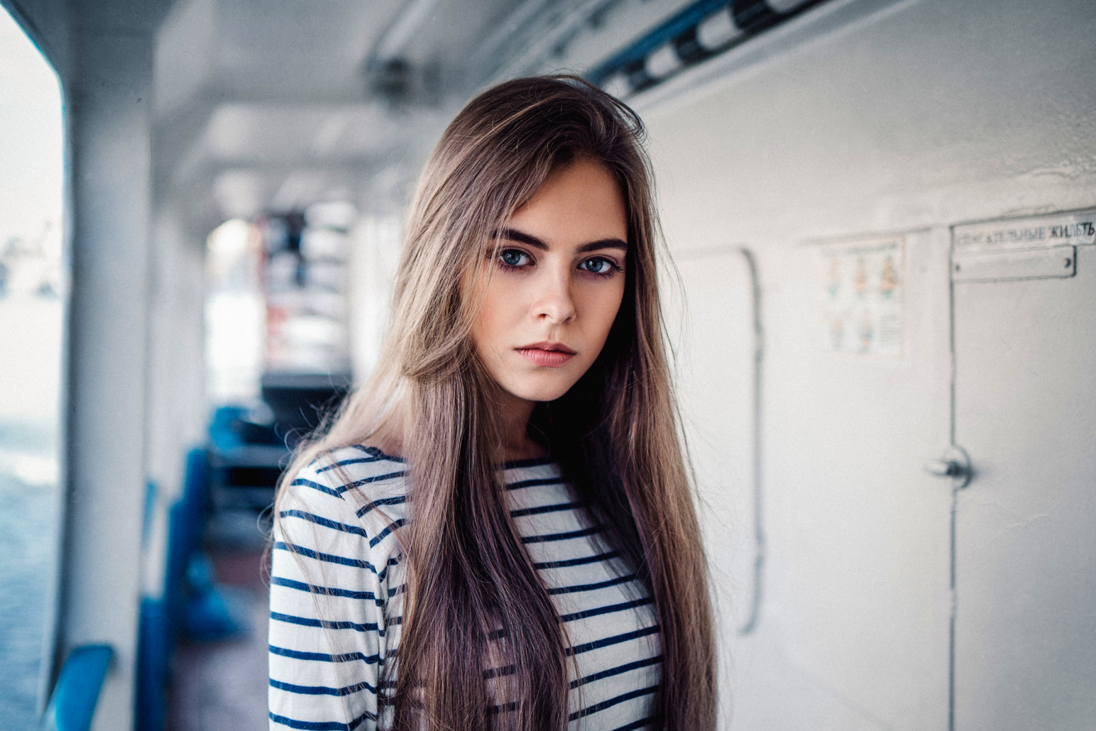 blue, mood, river, girl, portrait, BEAUTY, ship, model