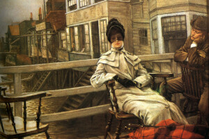 genre, chapeau, James Tissot, Dame, image, la conversation, Le paysage urbain, voile