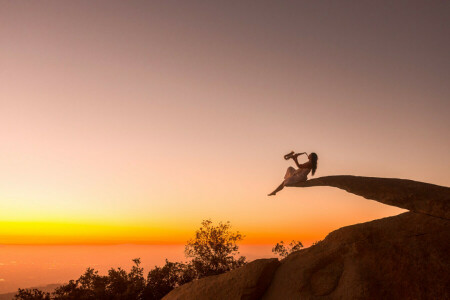 ragazza, sassofono, tramonto