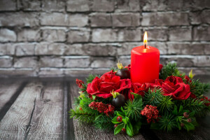 kaars, Kerstmis-, decoratie, Vrolijk, Nieuwjaar, sneeuw, boom, Kerstmis