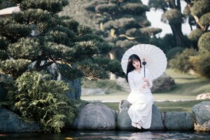 asian, girl, umbrella