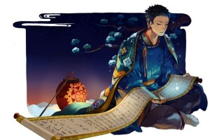 cape, guy, haikyuu!!, Japanese clothing, lantern, night, pattern, sawamura dai.