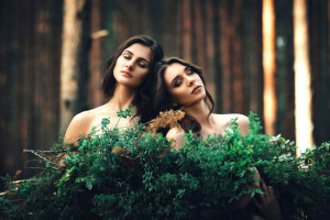 forest, Friend, two girls