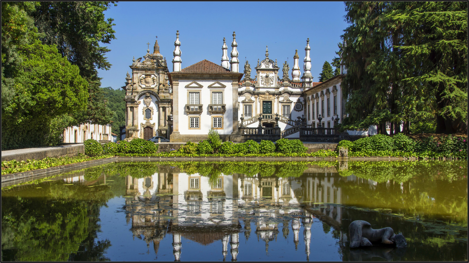 casa, reflexão, árvores, verduras, água, arquitetura, lagoa, Os arbustos