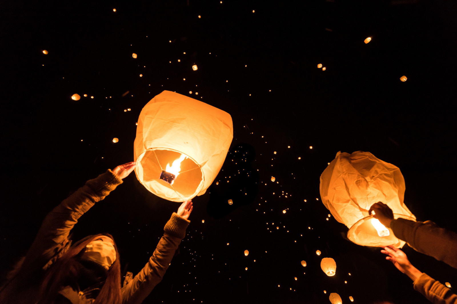 night, festival, Sky lantern