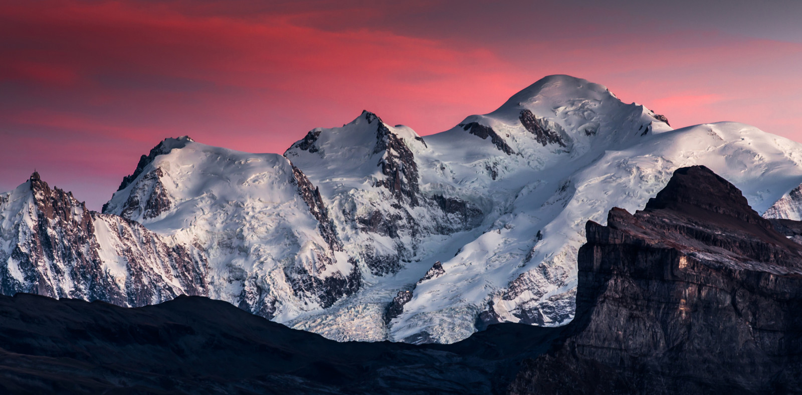 neige, Montagne, BEAUTÉ, paysage, rose, des nuages, ciel, vue